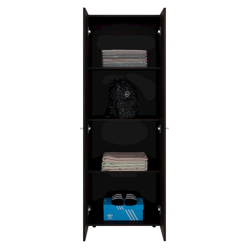 2-Door Wardrobe Cabinet, 4 Shelves, Vertical Storage, 66.9"H, Stained Walnut. Picture 2