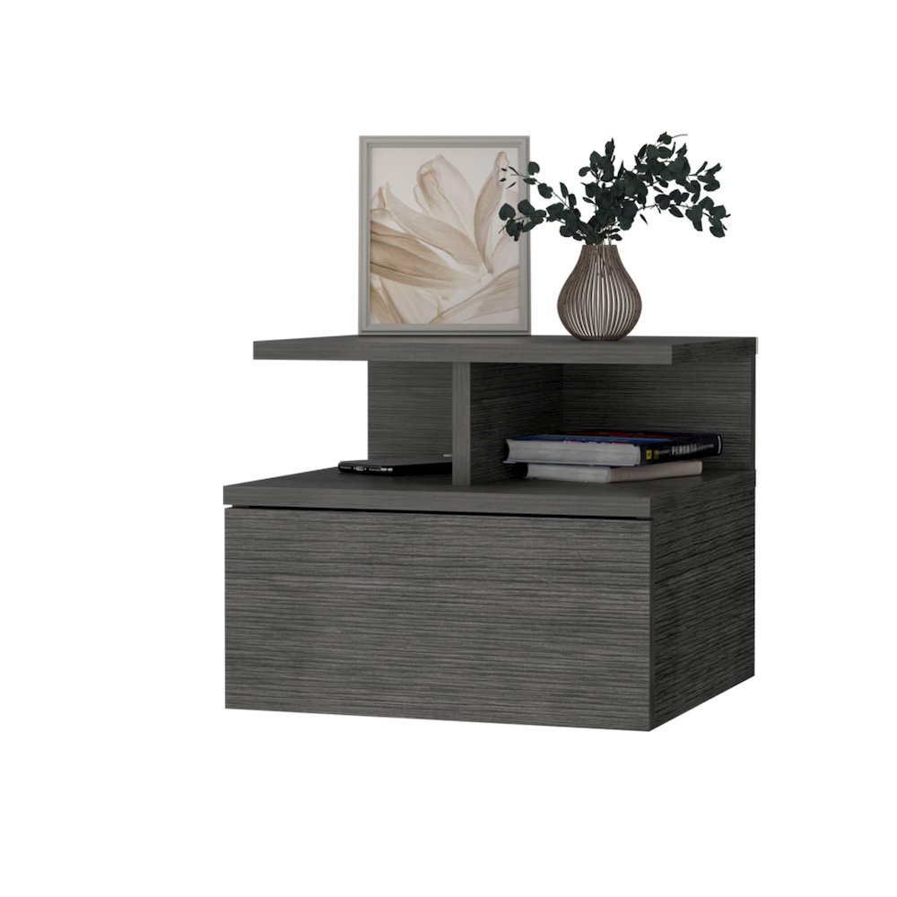 Augusta Floating Nightstand with 2-Tier Shelf and 1-Drawer. Picture 3