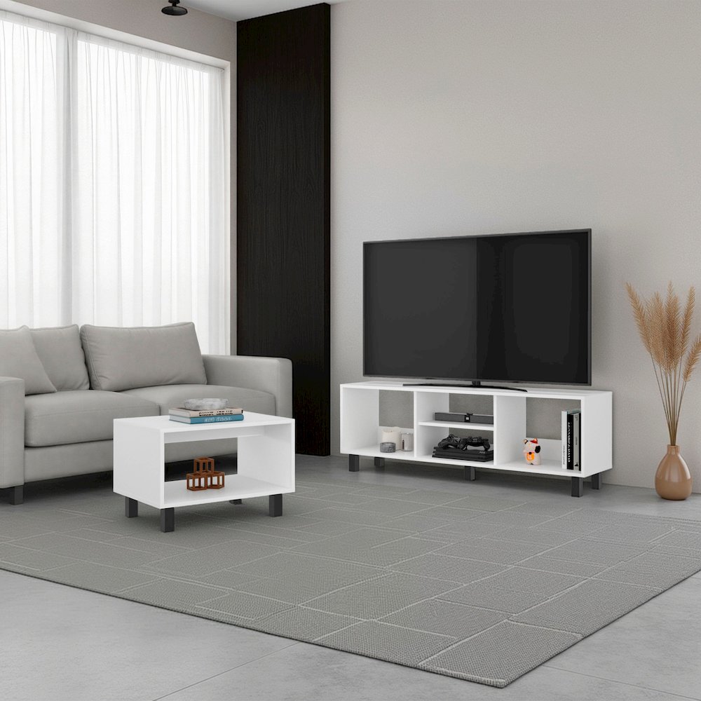 FM FURNITURE Eclipse Duo Rack and Coffee Table with Open Shelves, WHITE. Picture 1