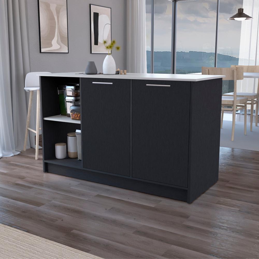 Mercury Kitchen Island with spacious Countertop, Double Door Cabinets. Picture 4