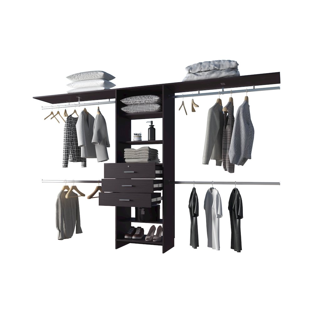 Modular Closet Organizer System with Hanging Rods, Shelves, and Drawers , Wengue. Picture 5