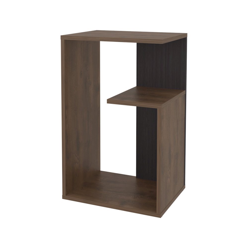 Vega Side Table in Melamine with Open Storage, Dark Brown and Wengue. Picture 1