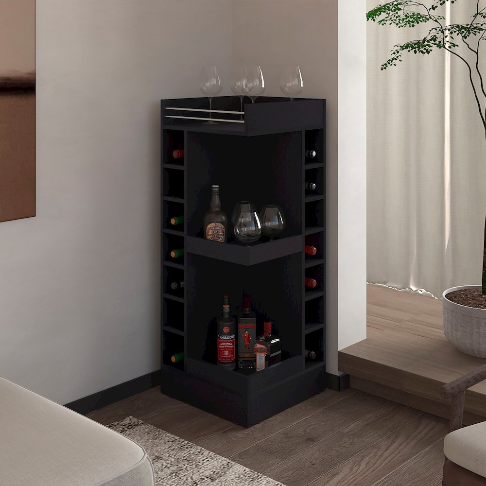Lamer Corner Bar Cabinet with Wine Rack and Open Shelf, Wenge. Picture 3