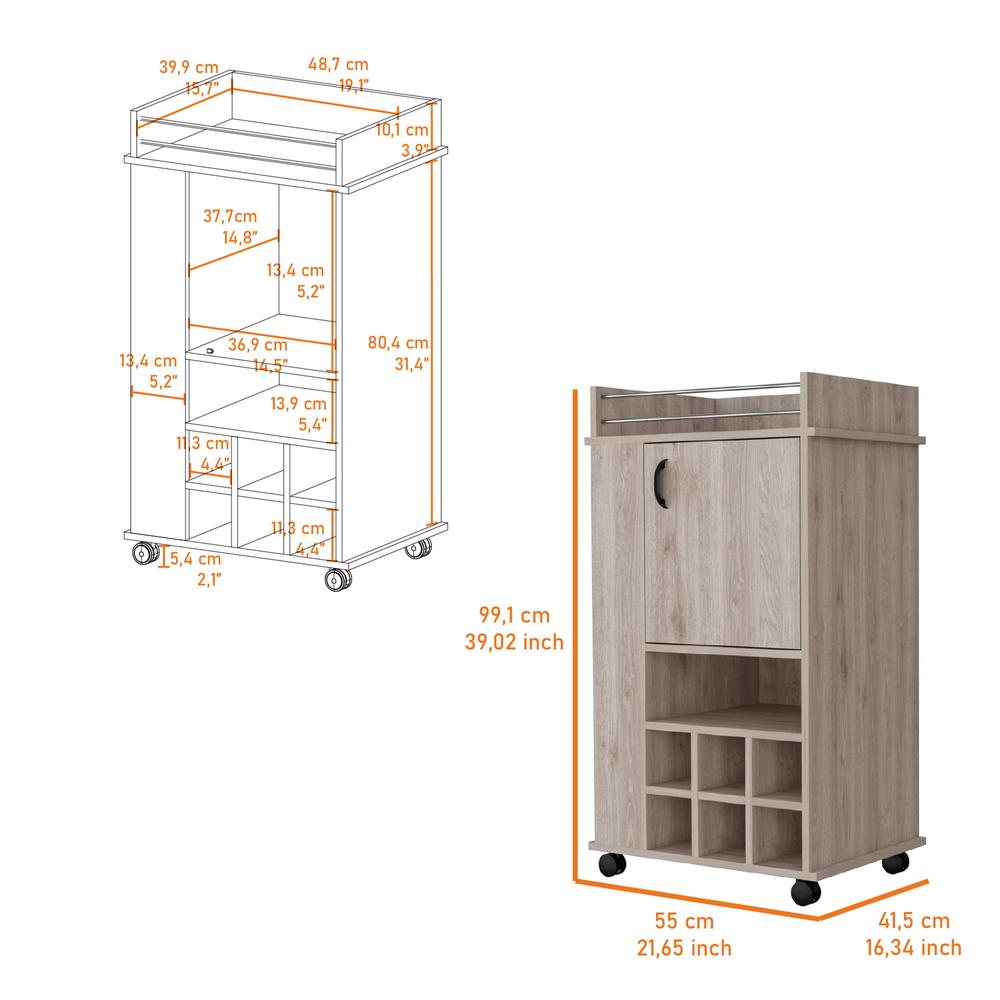 Farson Bar Cart with 2-Side Shelf, 6-Built In Wine Rack and Casters. Picture 2