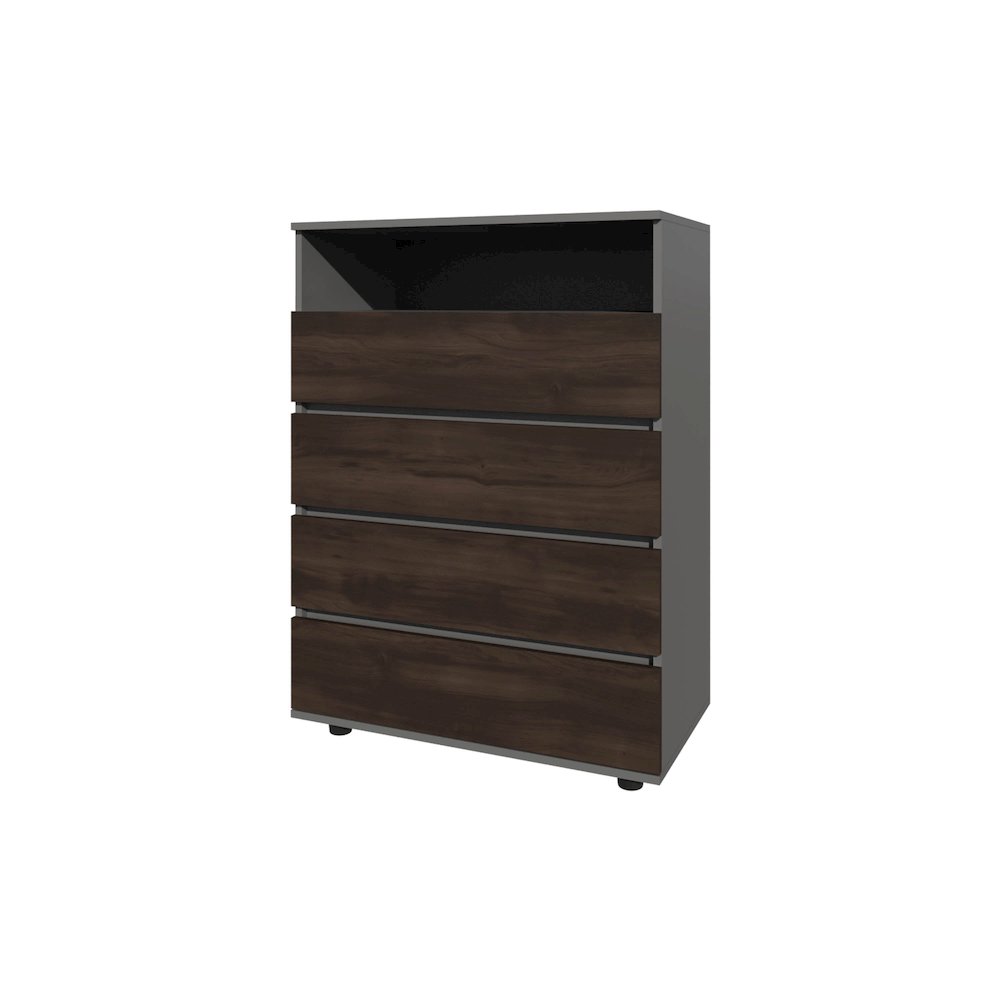 Tokio 4 Drawer Dresser with Open Shelf, Stained Walnut. Picture 1