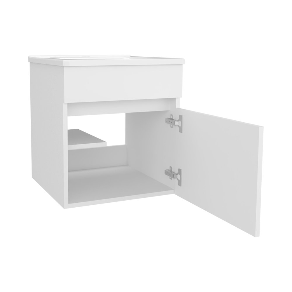 Belle Bathroom Floating Vanity with Sink, 1 Door, White. Picture 6
