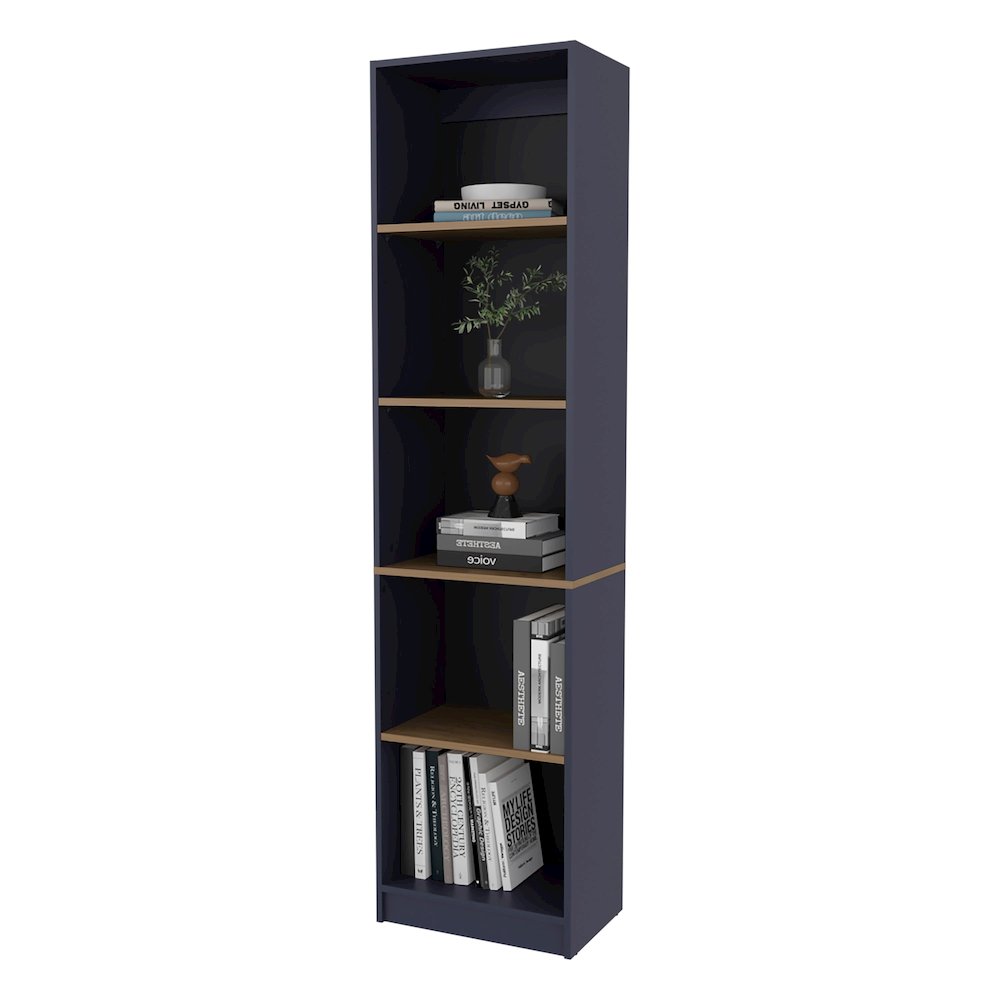 Beaver Balley Bookcase with Open Storage and 5 Shelves, Blue and Natural Oak. Picture 5