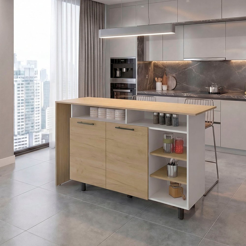 Modern Kitchen Island with Storage Shelves and Cabinets for Kitchen Organization. Picture 2