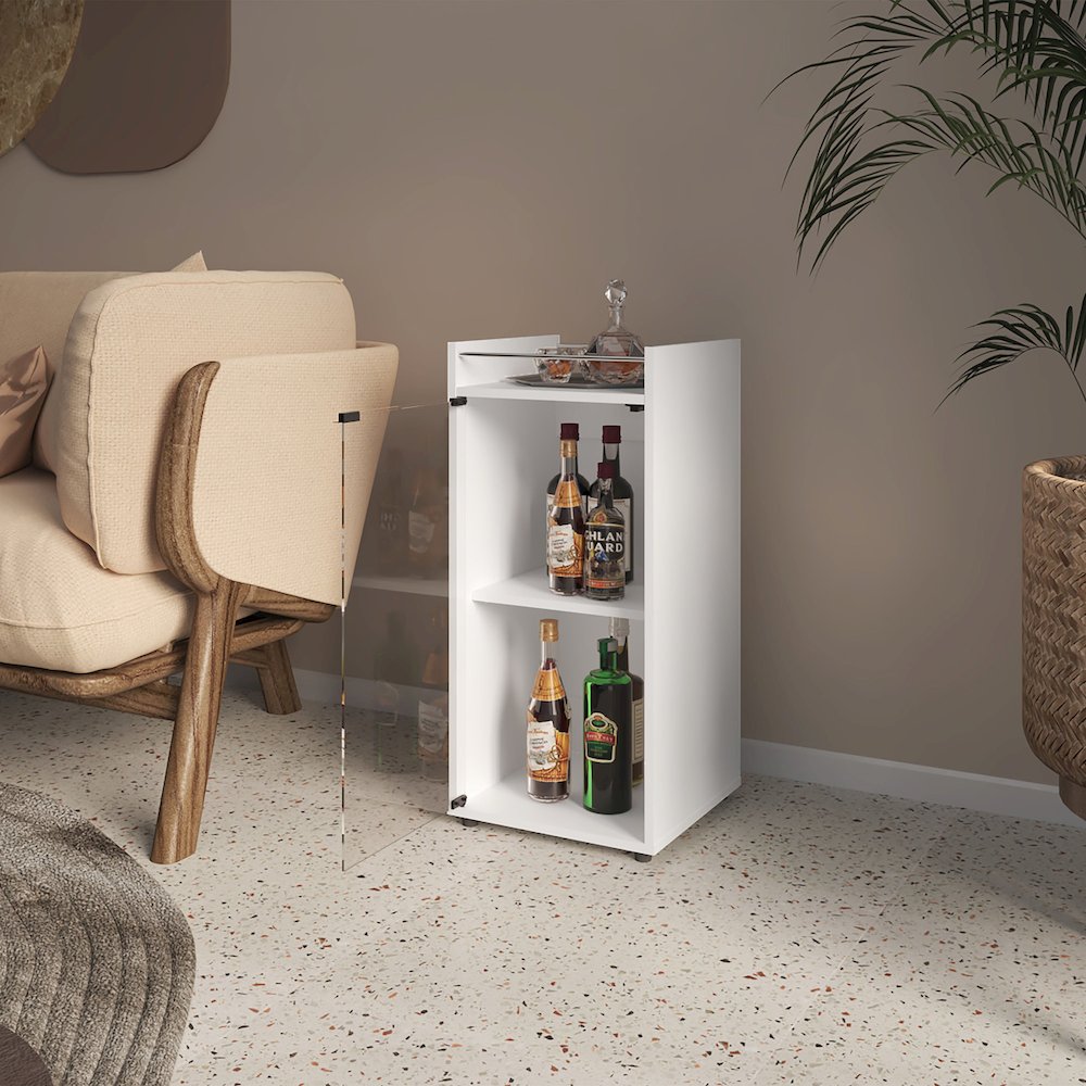 Glass Door Bar Cabinet with Shelves, White. Picture 4