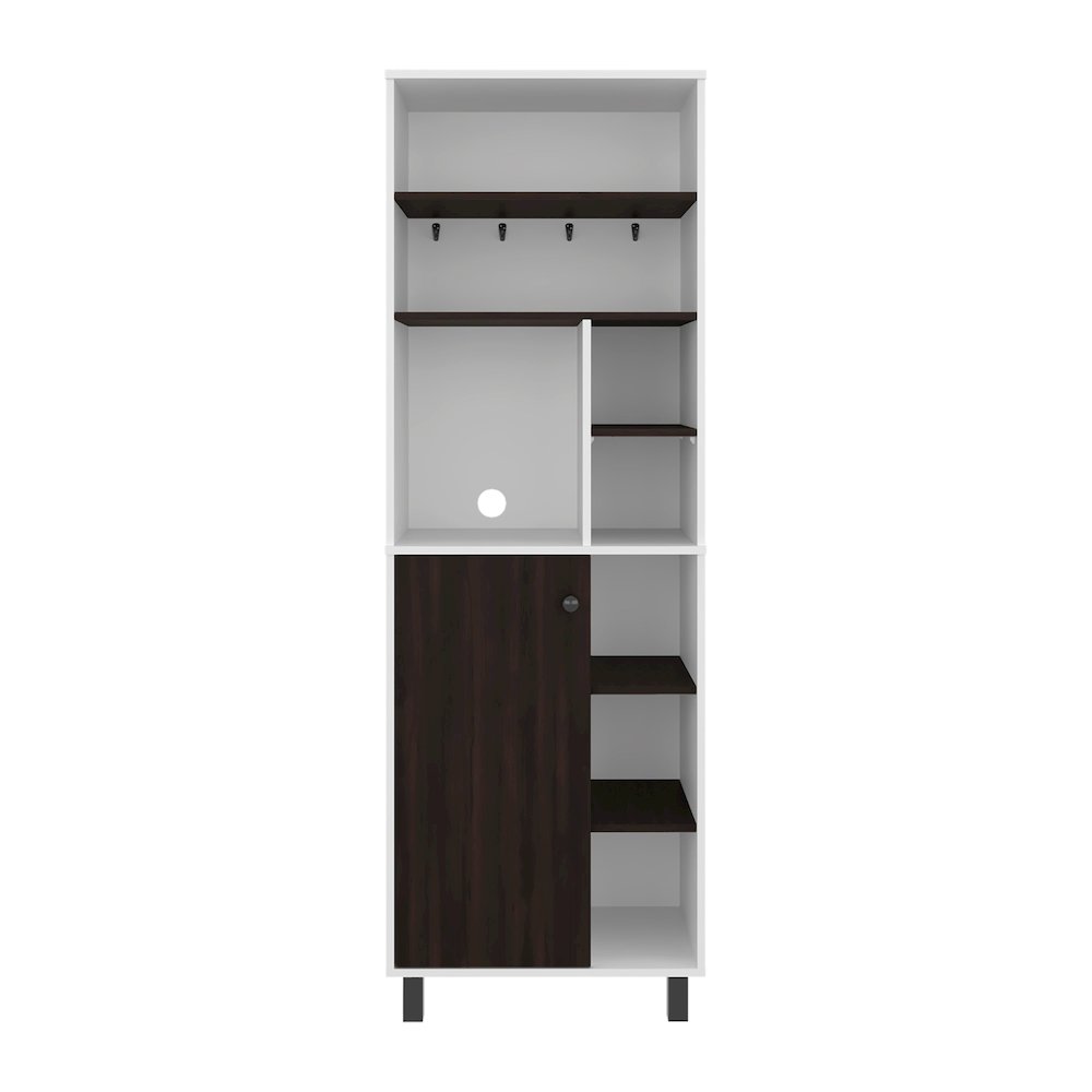Modern Coffee Station Cabinet with Shelves Hooks and Functional Kitchen Storage. Picture 1