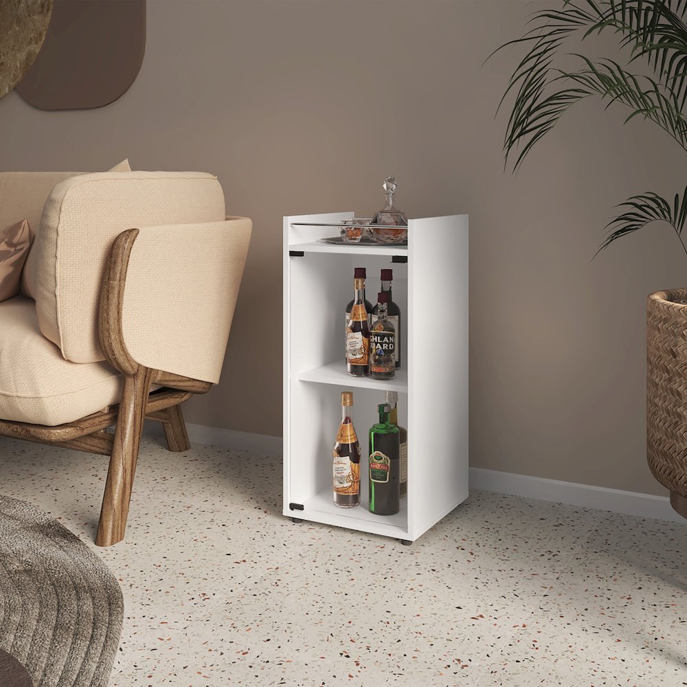 Glass Door Bar Cabinet with Shelves, White. Picture 2