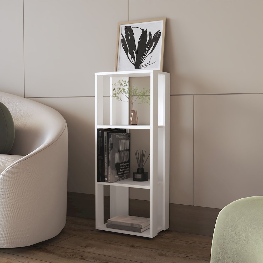 Modoc Bookcase in Melamine with Open Storage, White. Picture 3