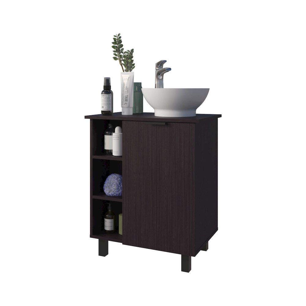 Pinal Bathroom Vanity, Single Door, 8 Storage Shelves (6 Open + 2 Closed) Wengue. Picture 5