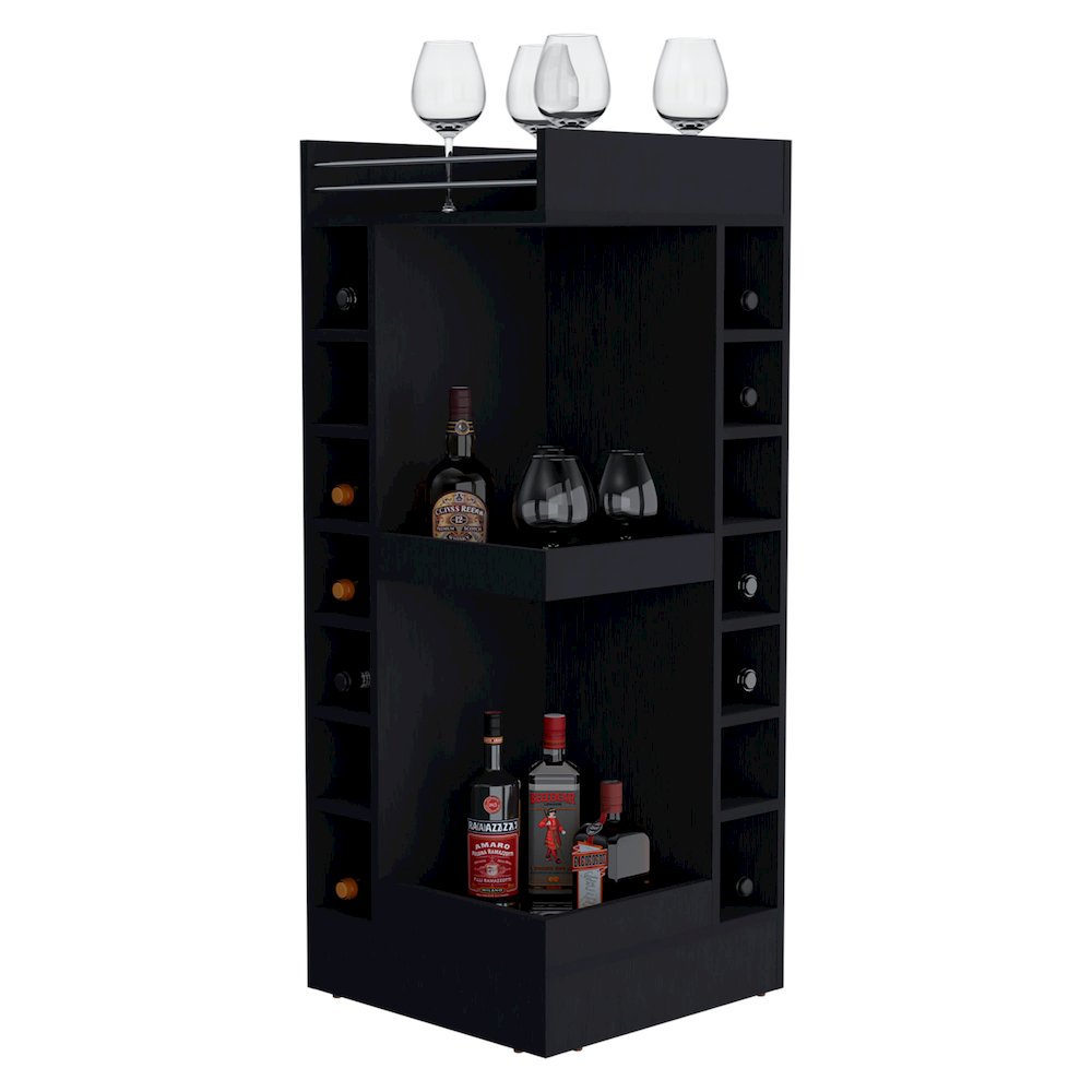Lamer Corner Bar Cabinet with Wine Rack and Open Shelf, Wenge. Picture 4