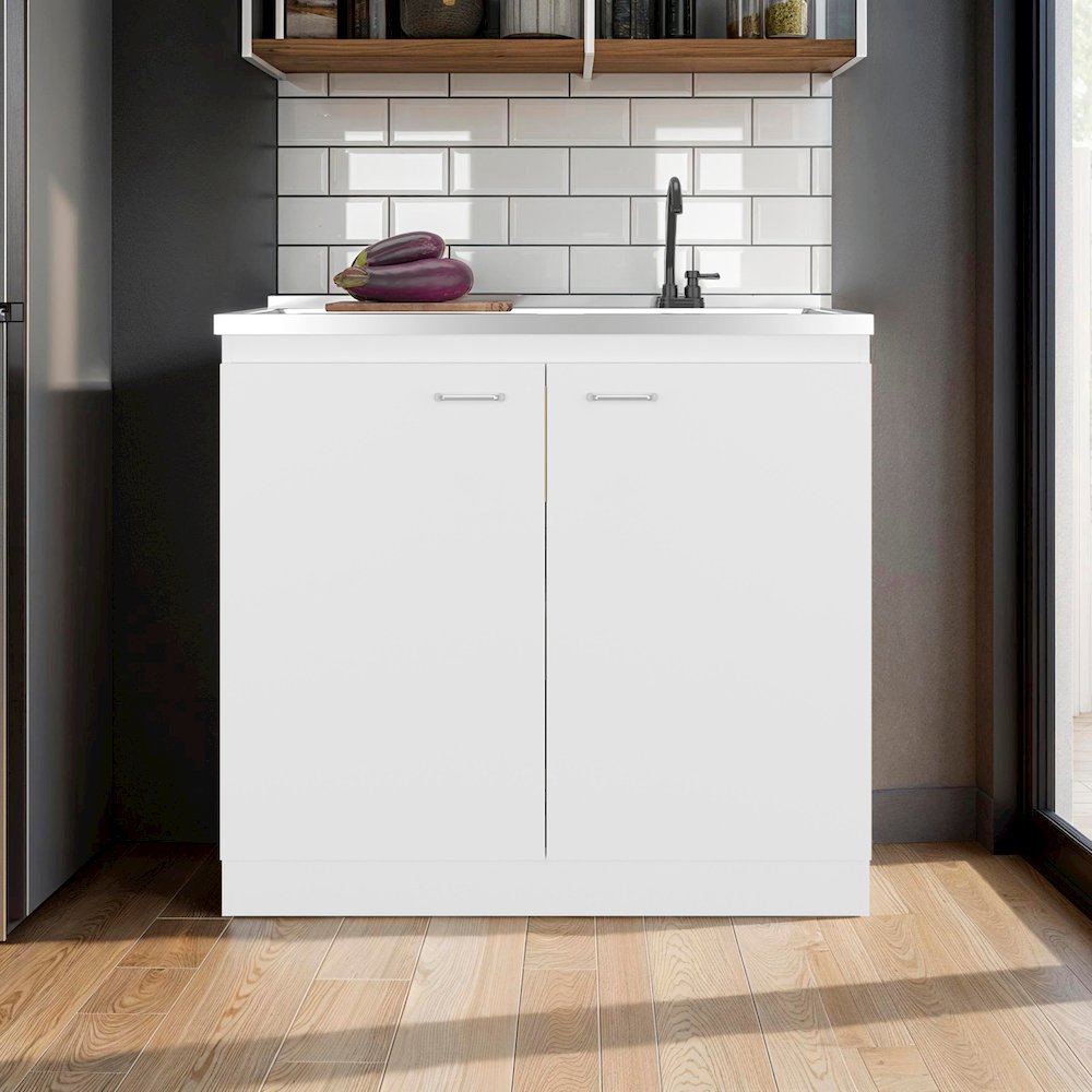 Extremo Kitchen Storage Cabinet with 2 Doors and 3 Shelves, White. Picture 2