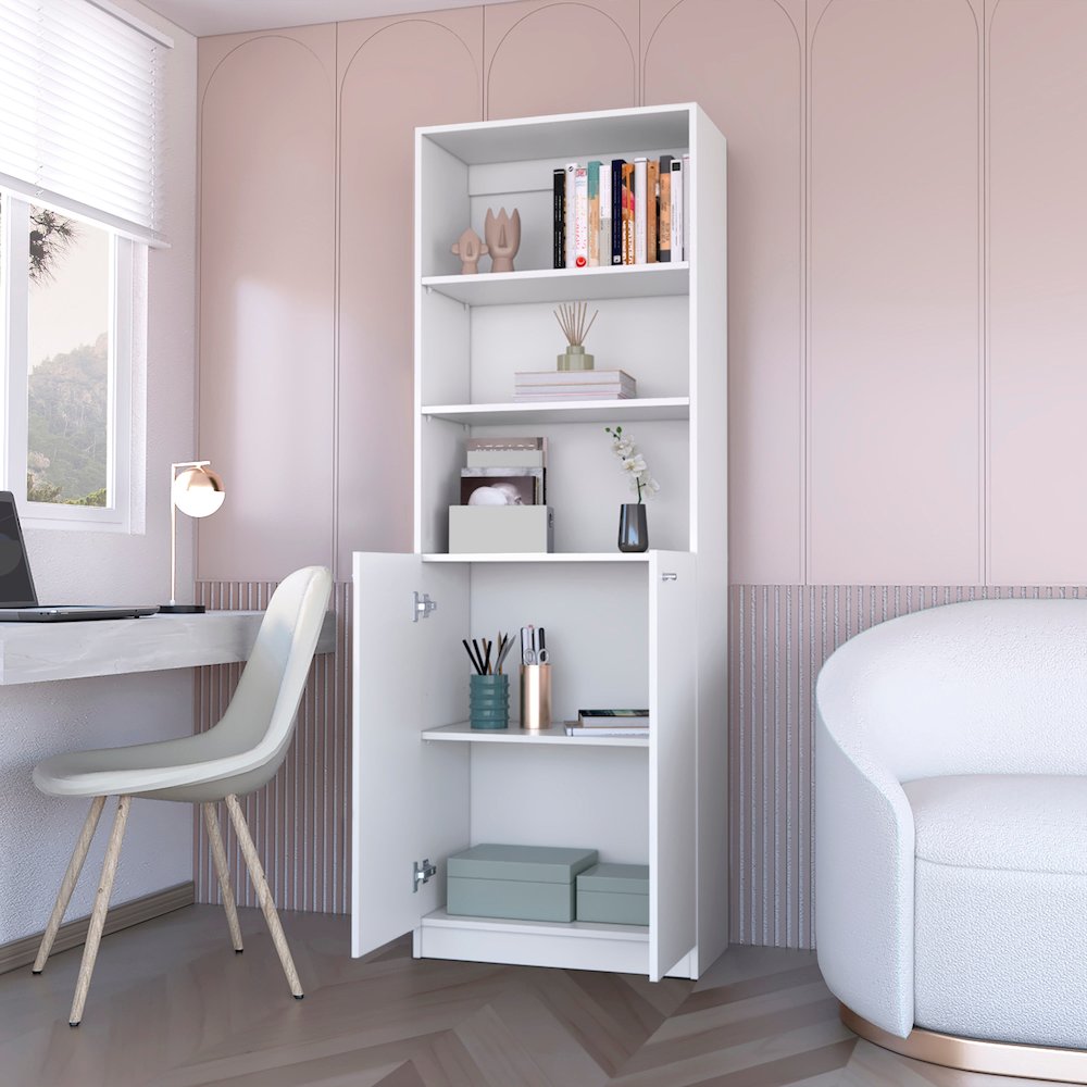 Sutton 2-Door Bookcase, Storage with Multi-Level Shelves, White. Picture 3