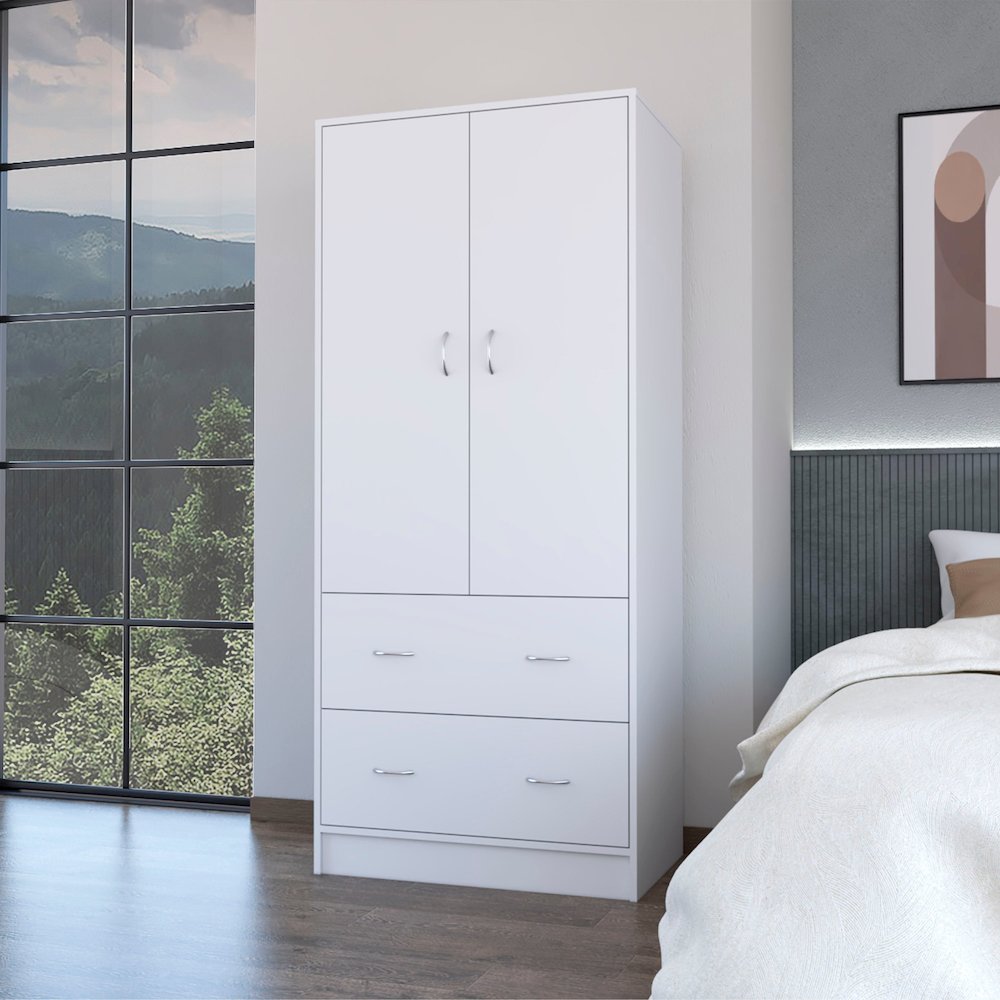 Wenden Wardobre with 2 drawers, 2 doors, ample storage and hanging rod,white. Picture 4