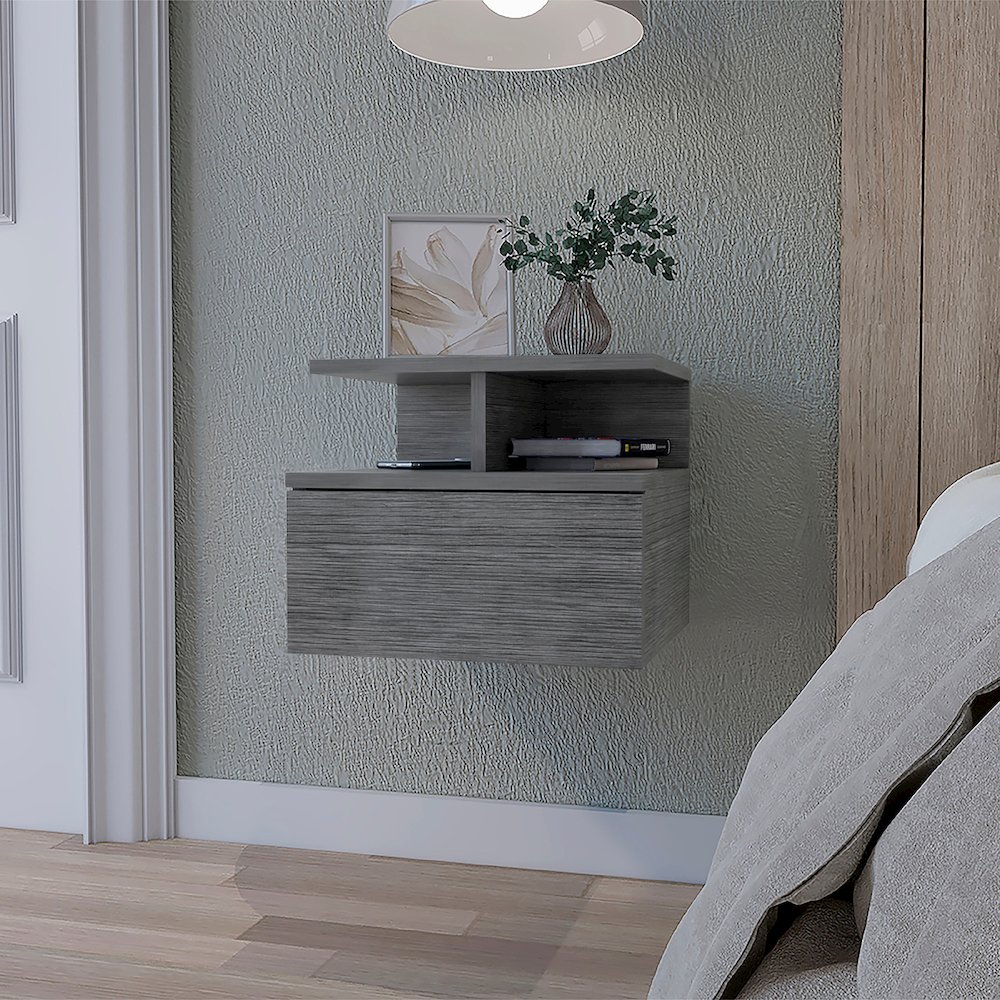 Augusta Floating Nightstand with 2-Tier Shelf and 1-Drawer. Picture 7