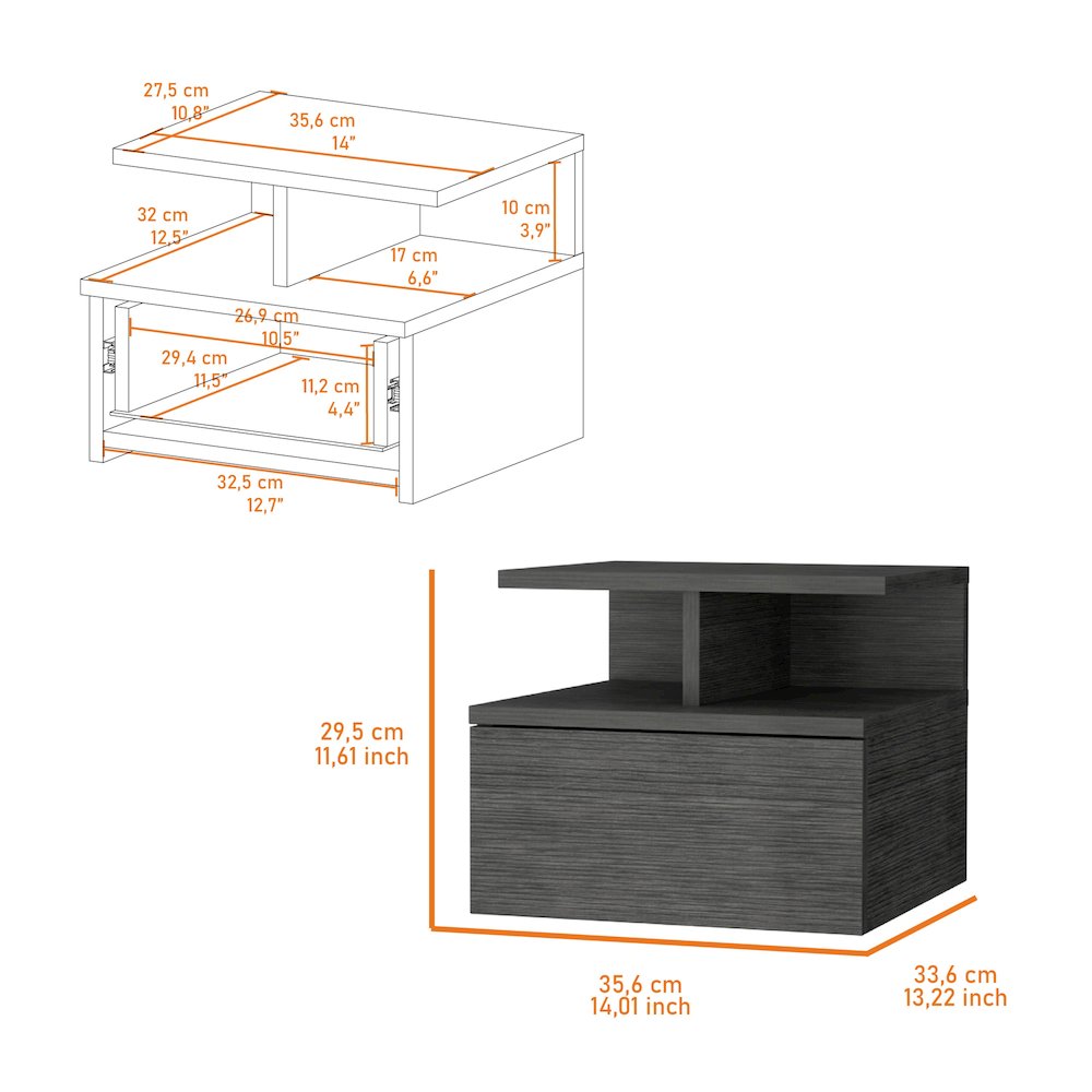 Augusta Floating Nightstand with 2-Tier Shelf and 1-Drawer. Picture 5