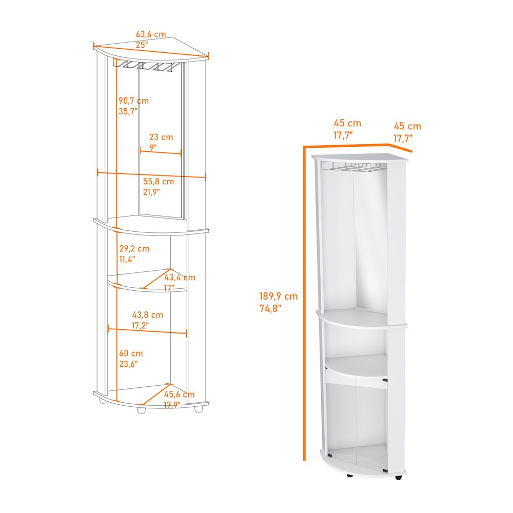 Oregon Corner Bar Cabinet, 3-Tier Shelf with Glass Rack. Picture 5