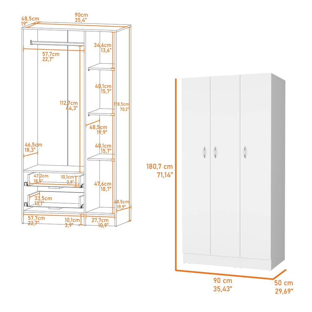Casper Wardrobe with 2-Drawers, Hanging Rod and 3-Doors. Picture 2
