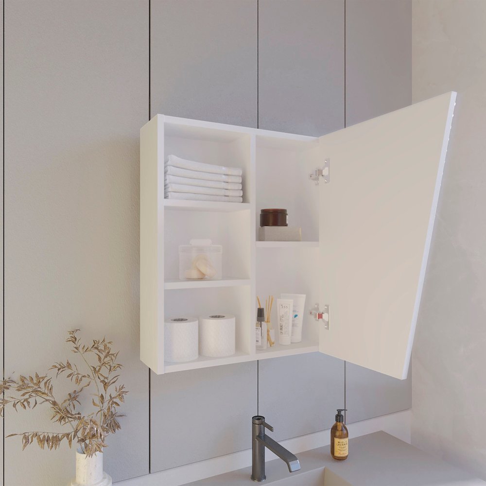 Pinedale Medicine Cabinet with Mirrored Door and Open Storage, White. Picture 3