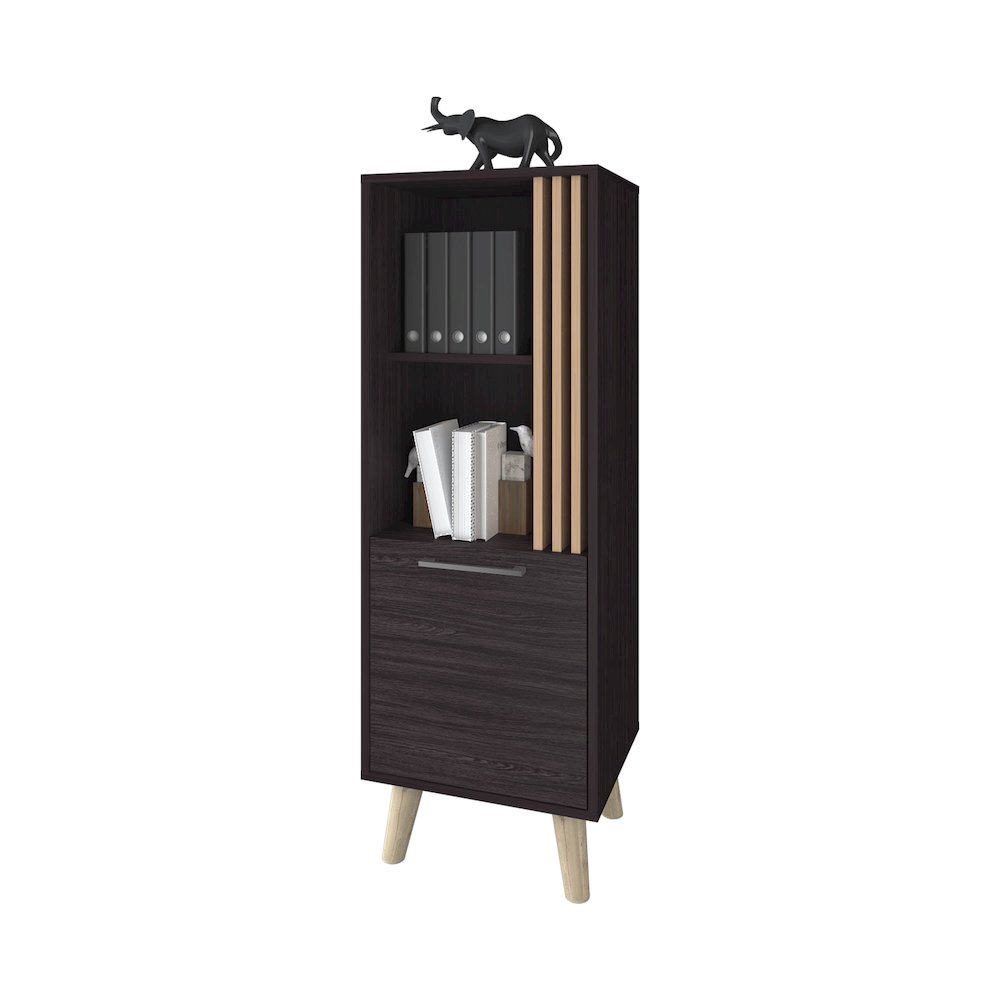 Ac Chin Storage Cabinet with a Door and Open Storage, Wengue + Natural Oak. Picture 8