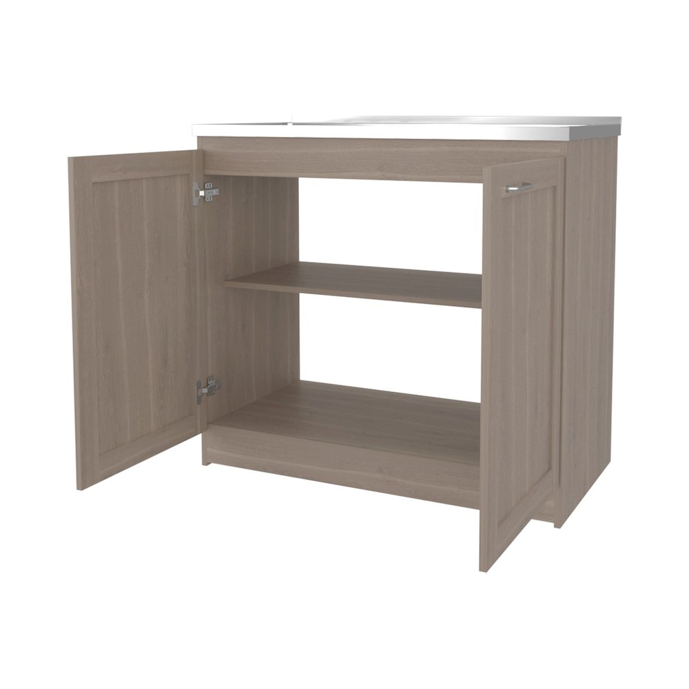 Utility Sink Base Cabinet with Double Doors and Interior Shelf, White Oak. Picture 6
