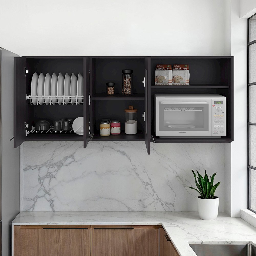 Wall Cabinet with Open Compartment, Dish Rack and Versatile Storage for Kitchens. Picture 4