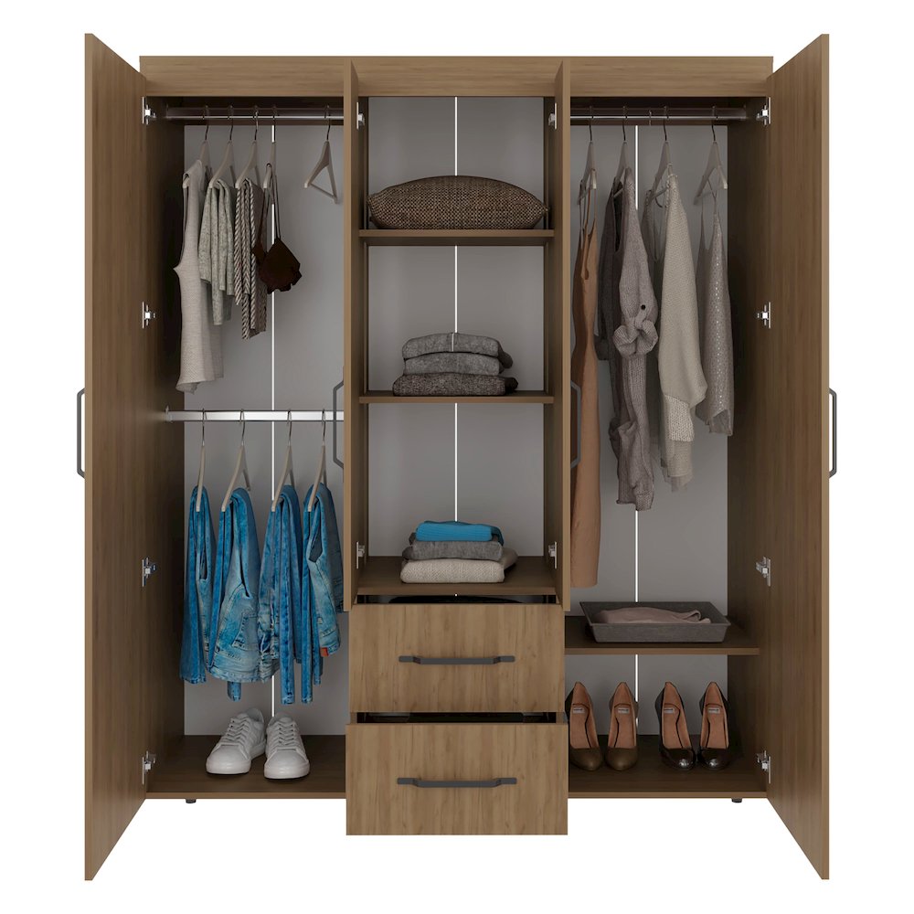 4-Door Wardrobe with Drawers and Shelves for Storage, Modern Design. Picture 2