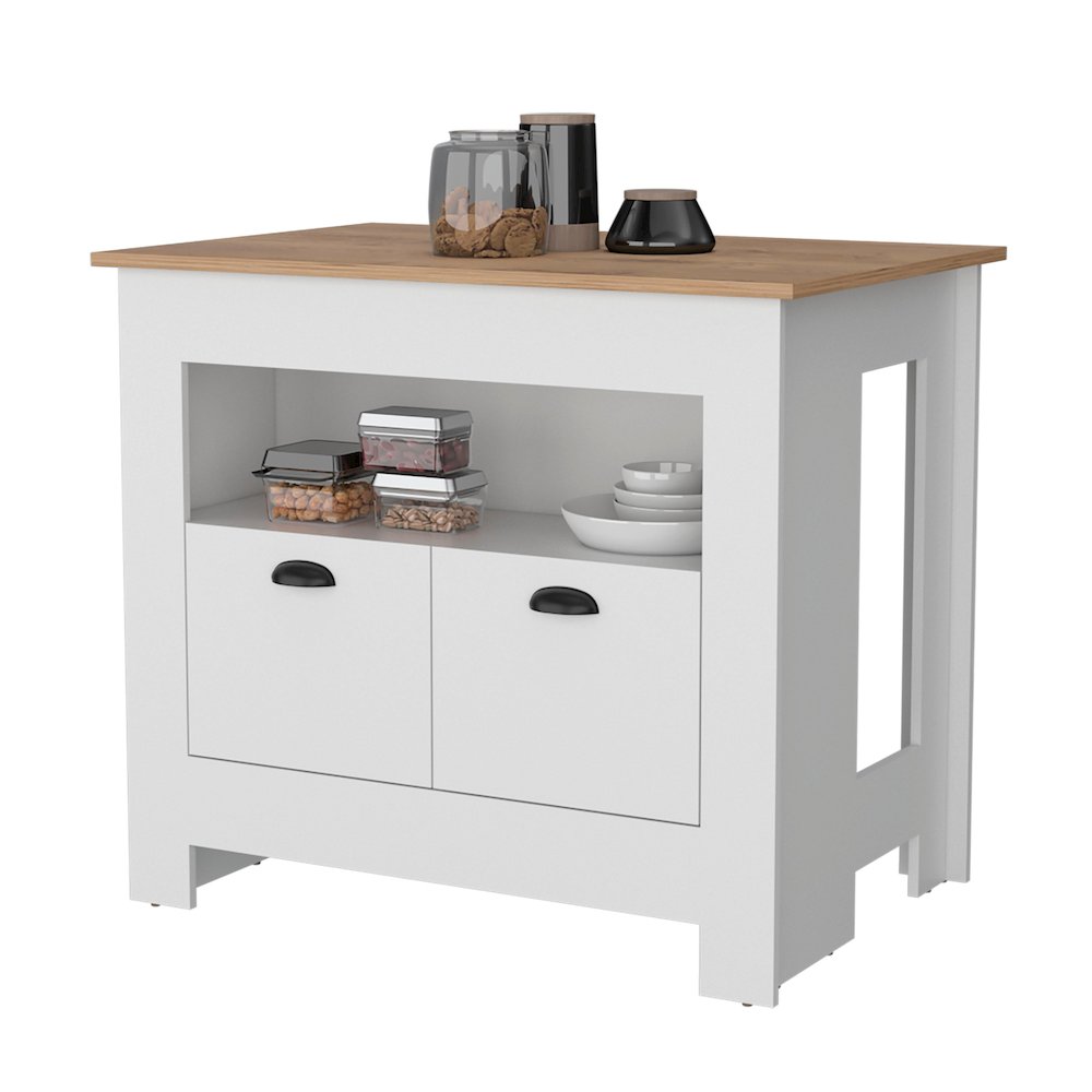 Theba Kitchen Island, whit  2 doors, 3 shelves. Picture 4