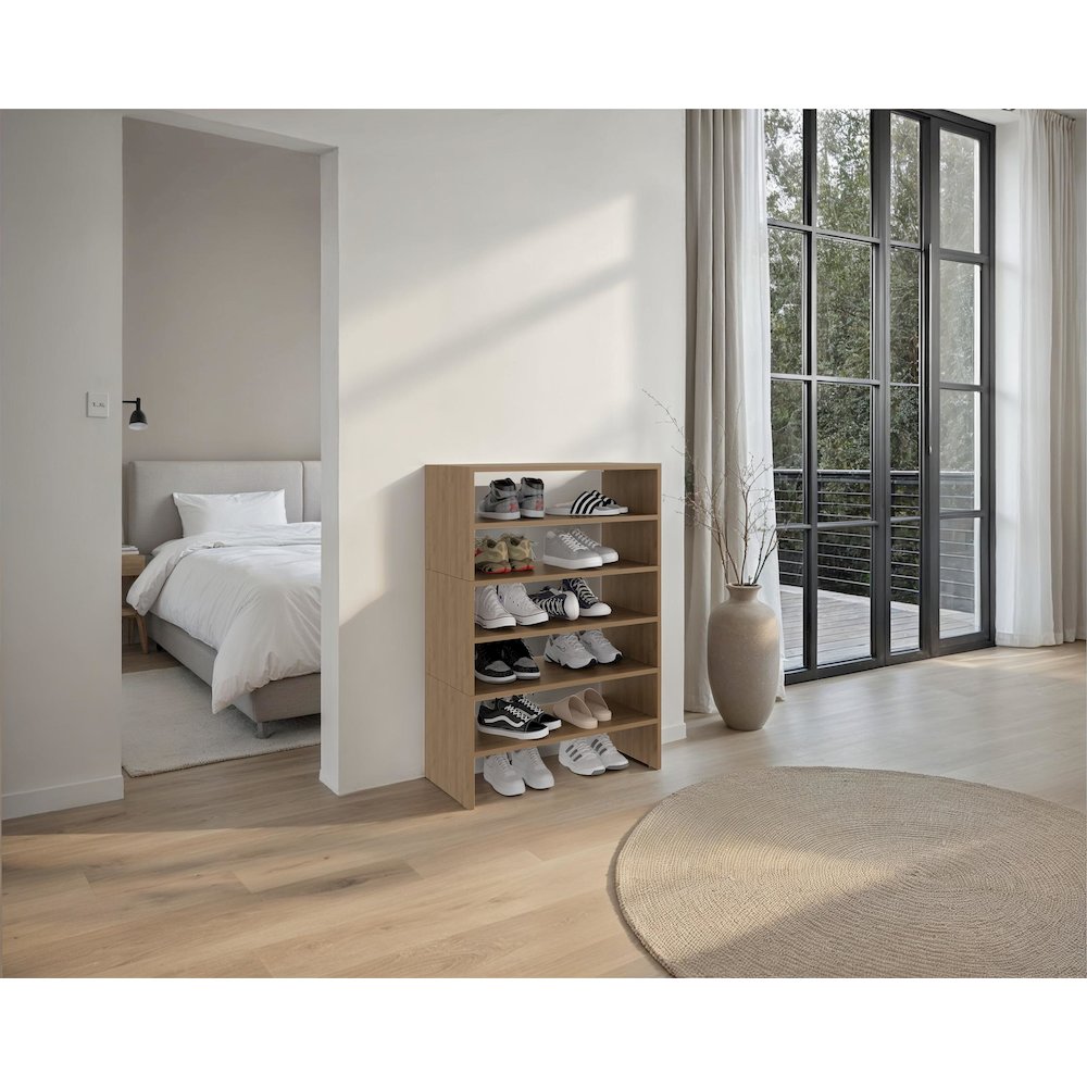 Orion Modern Shoe Rack Functional Design for Bedroom and Entryway, Natural Oak. Picture 2