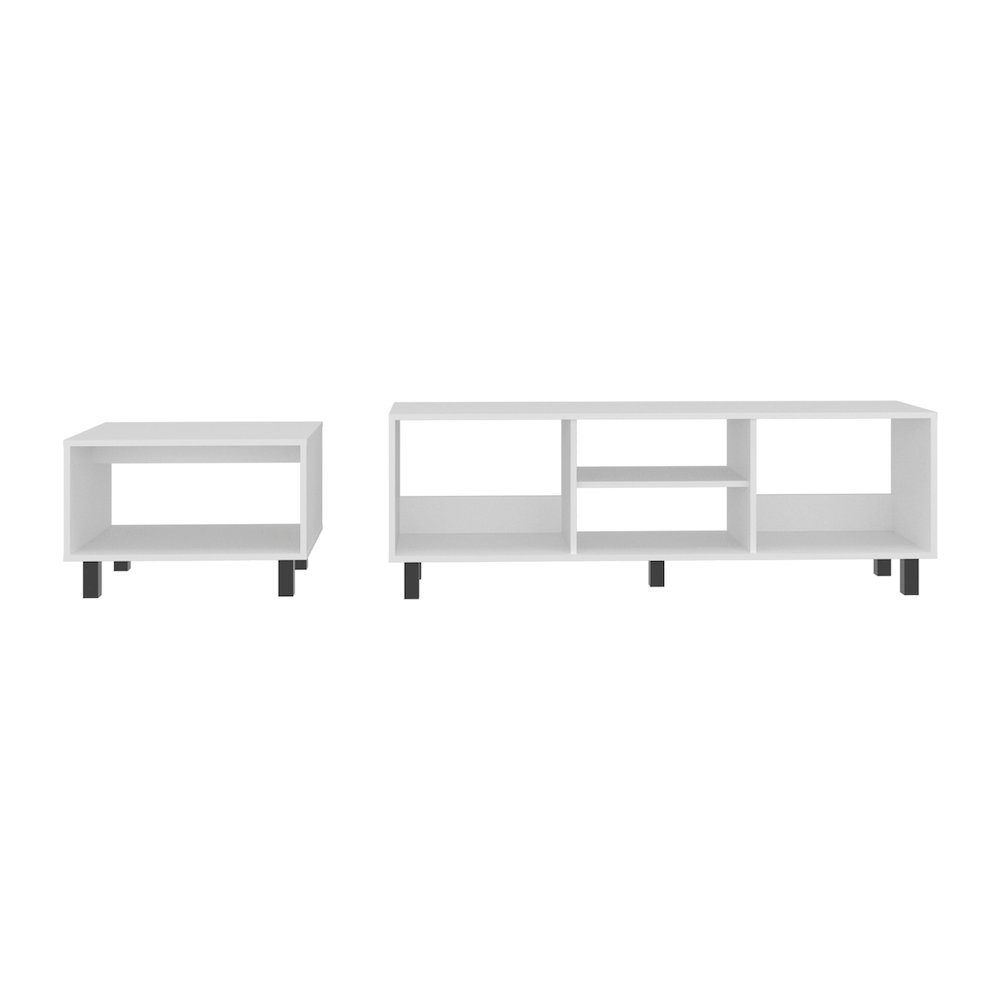 FM FURNITURE Eclipse Duo Rack and Coffee Table with Open Shelves, WHITE. Picture 5