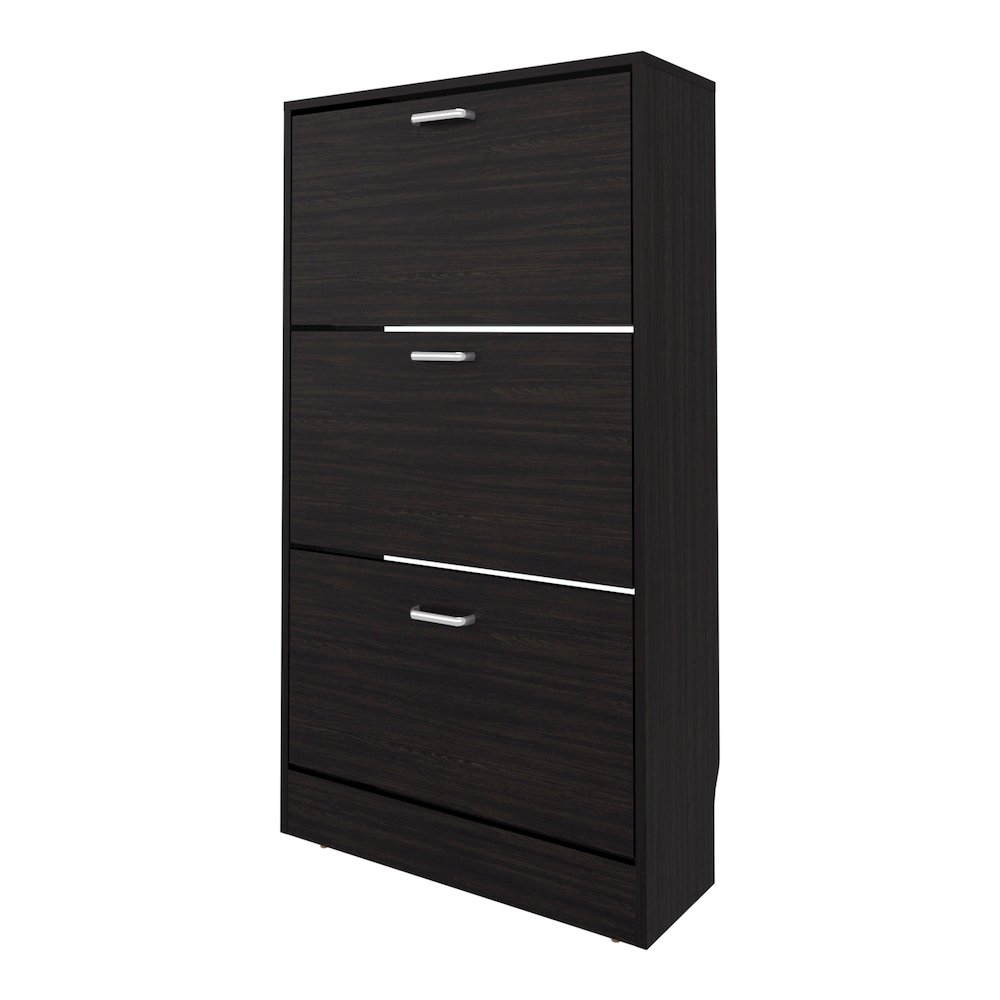 PIECES Shoe Rack, 3 Flip-Down Compartments, Slim Vertical Design,Organizer,Wenge. Picture 1