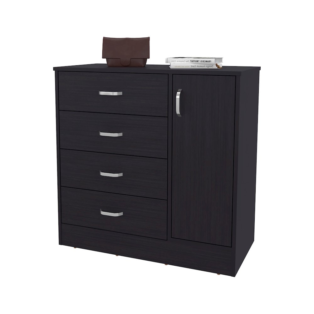 4-Drawer Dresser with Side Cabinet, Freestanding Storage Organizer, Wenge. Picture 2