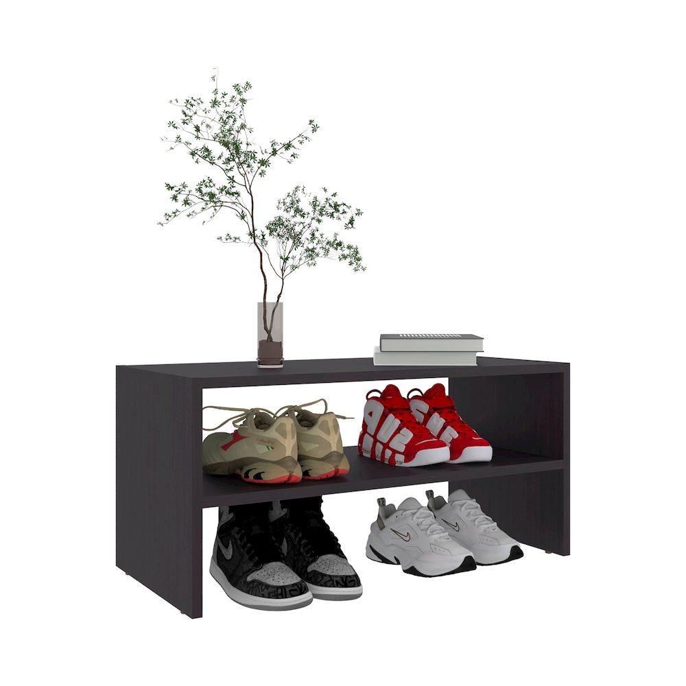 Norris shoe rack in melamine with 2 shelves,Wenge. Picture 6