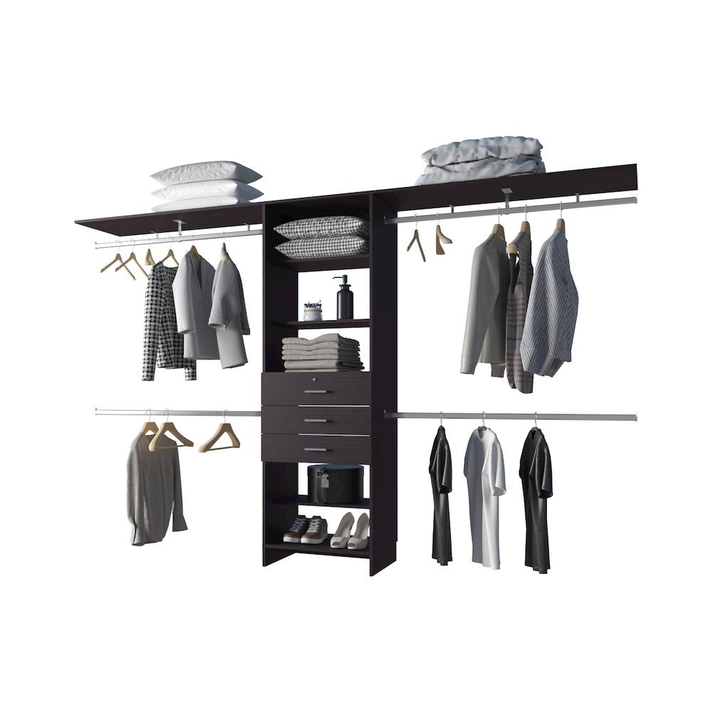 Modular Closet Organizer System with Hanging Rods, Shelves, and Drawers , Wengue. Picture 8