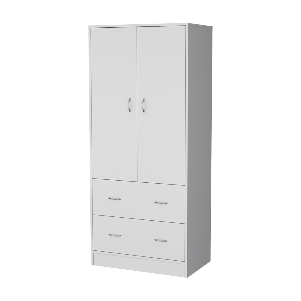 Wenden Wardobre with 2 drawers, 2 doors, ample storage and hanging rod,white. Picture 1