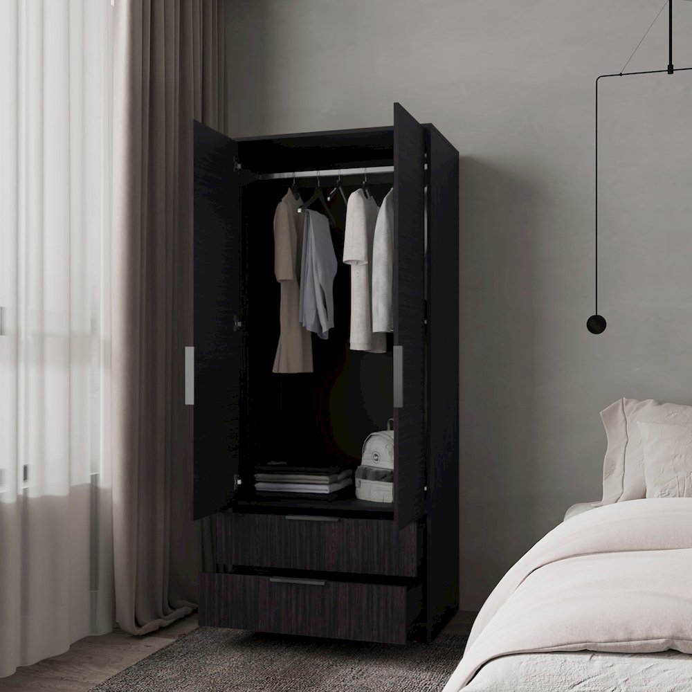 Forest 2 Door Wardrobe with Hanging Rod and 2 Drawers, Wengue. Picture 8