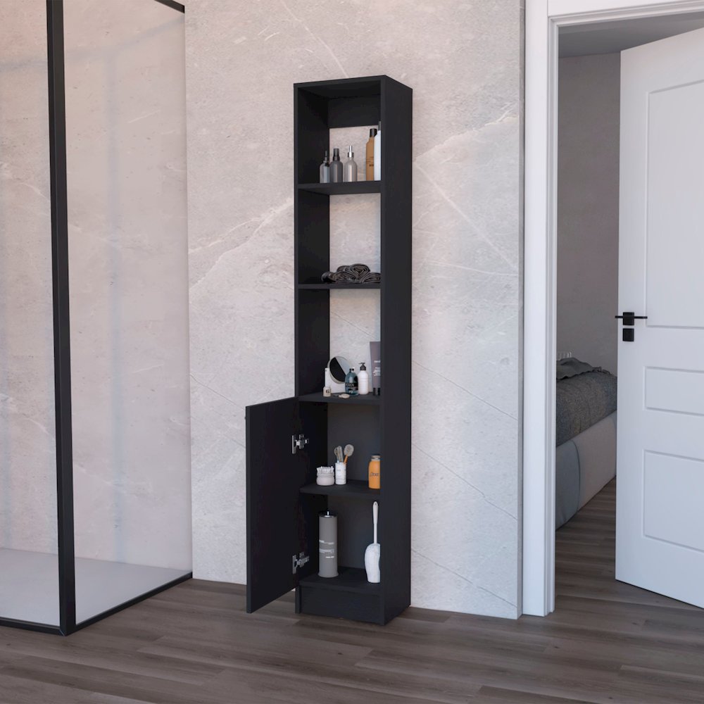 Brenda Linen Cabinet with 1 door, 3 open shelves and 2 hidden shelves. Picture 5