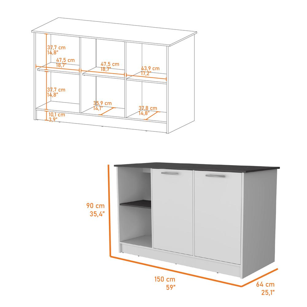 Mercury Kitchen Island with spacious Countertop, Double Door Cabinets. Picture 2