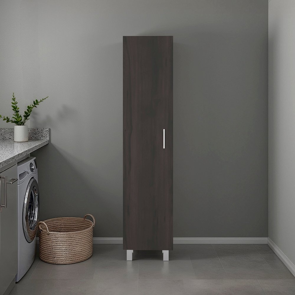 Vegas Storage Cabinet for Laundry Room with Fixed Shelves, Stained Walnut. Picture 2