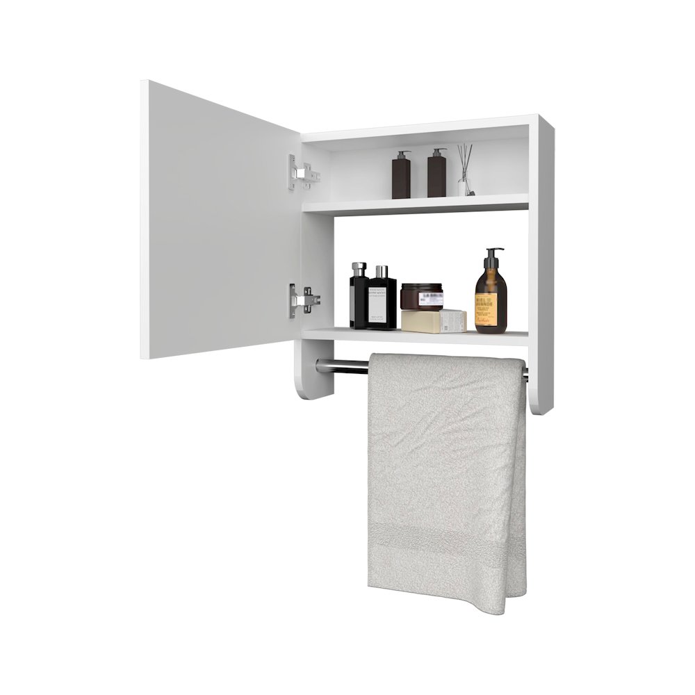 Pine Medicine Cabinet in Melamine With a Towel Bar And Included Mirror, White. Picture 4