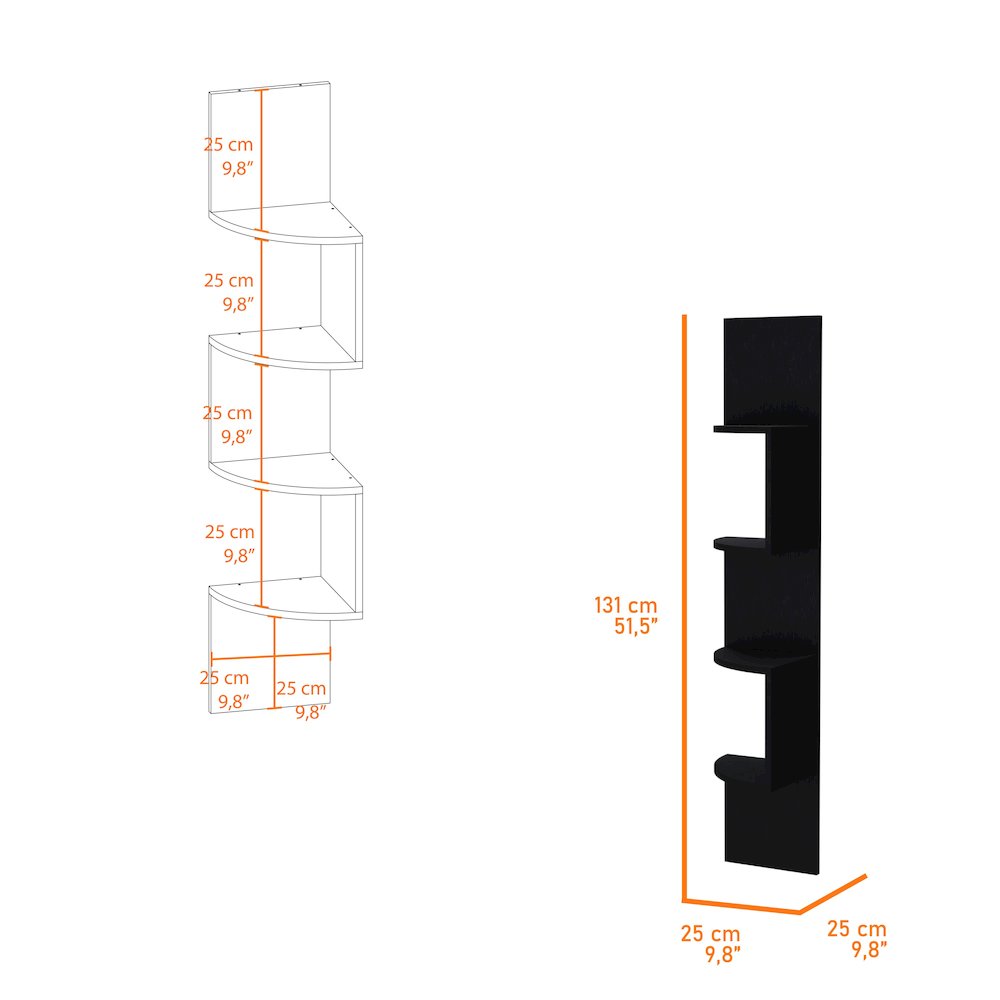 Rosebud Corner Floating Shelf: Modern Full-Wall 4-Shelf Unit. Picture 4