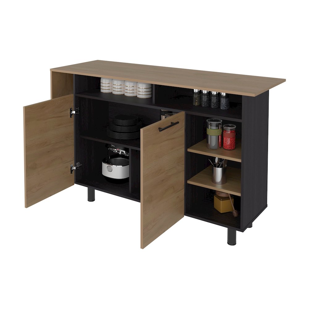 Modern Kitchen Island with Storage Shelves and Cabinets for Kitchen Organization. Picture 7
