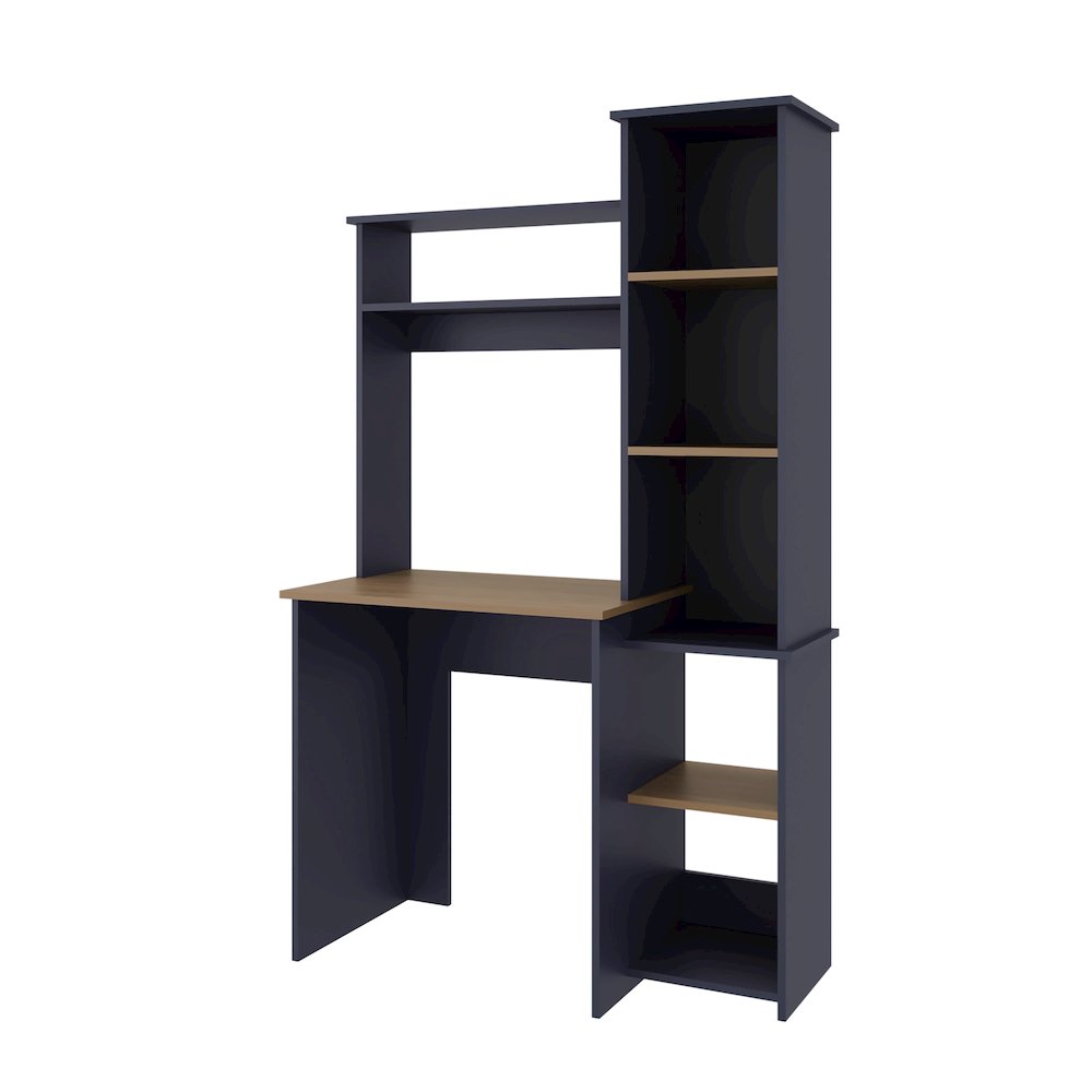 Computer Desk with Hutch and Side Bookshelf, Kronos Blue and Natural Oak. Picture 4