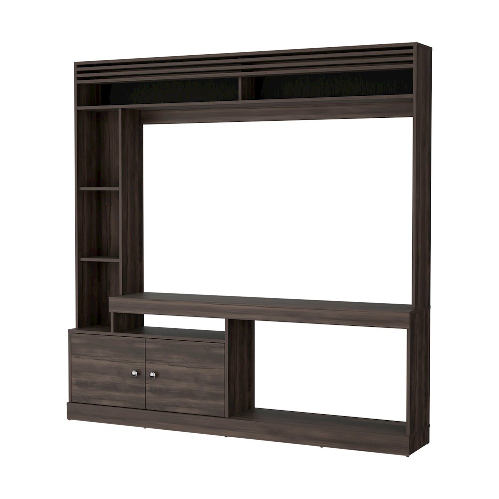 Rock House Entertainment Center with Two Doors and Open Storage, Stained Walnut. Picture 1