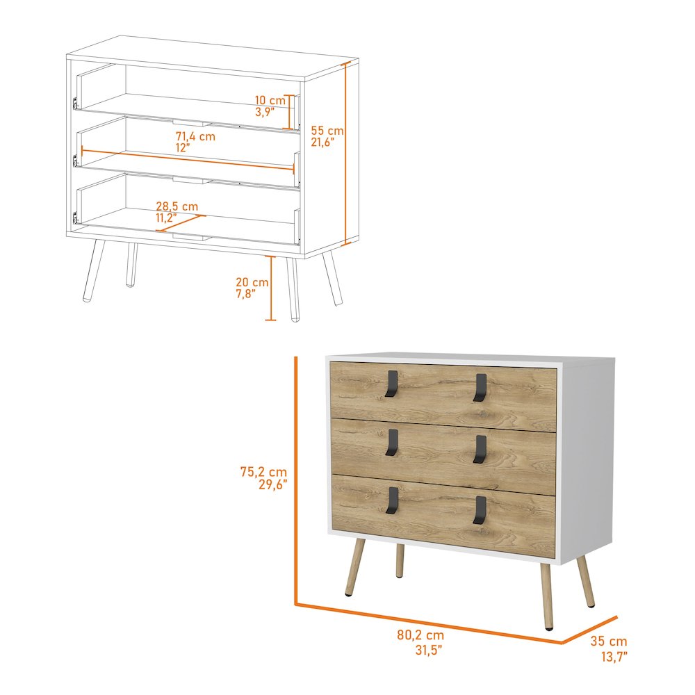 Kimball 3-drawer Dresser, Modern Chic Storage with Wooden Legs. Picture 2