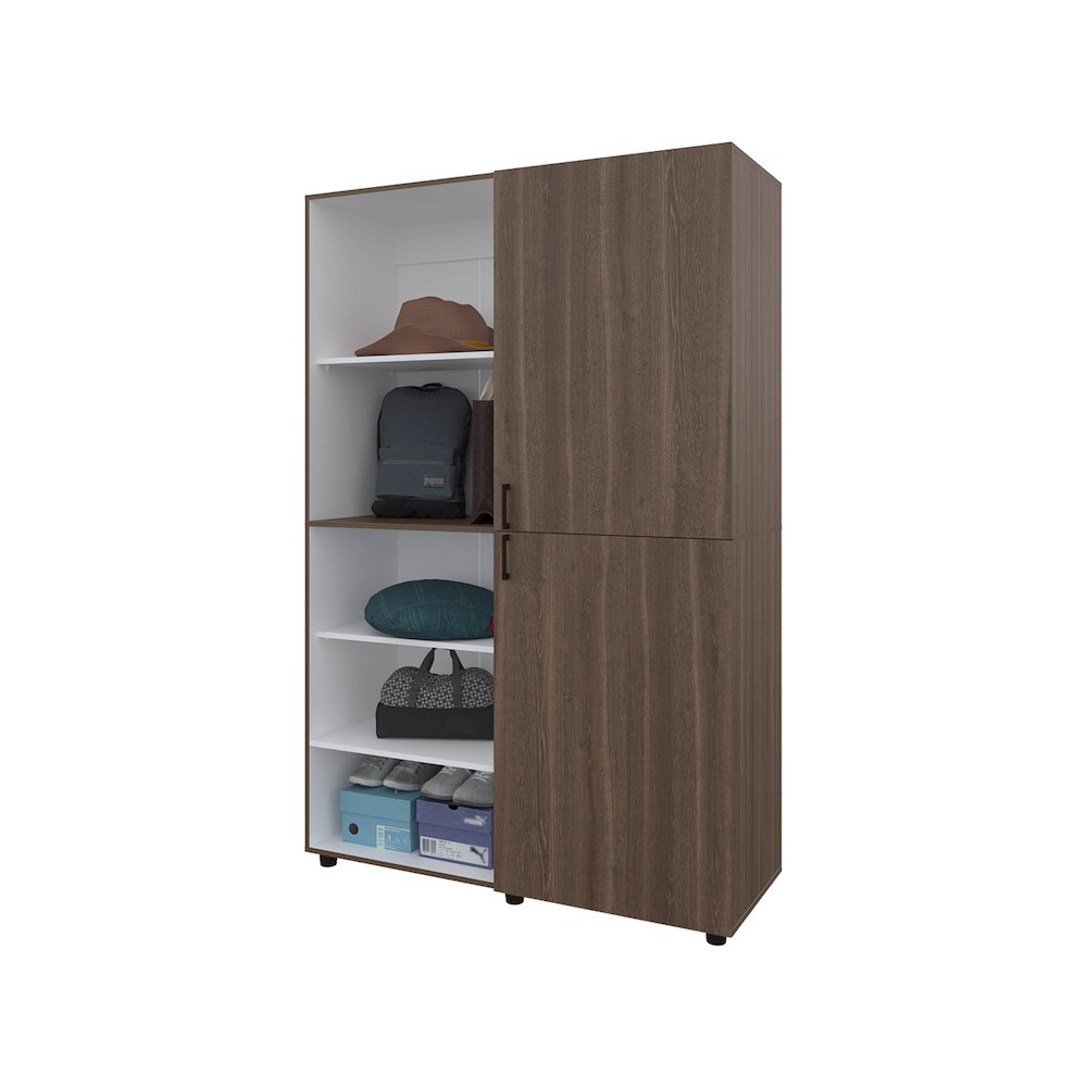 Ollie 2-Door Wardrobe with Open Storage, Grey Walnut and White. Picture 3
