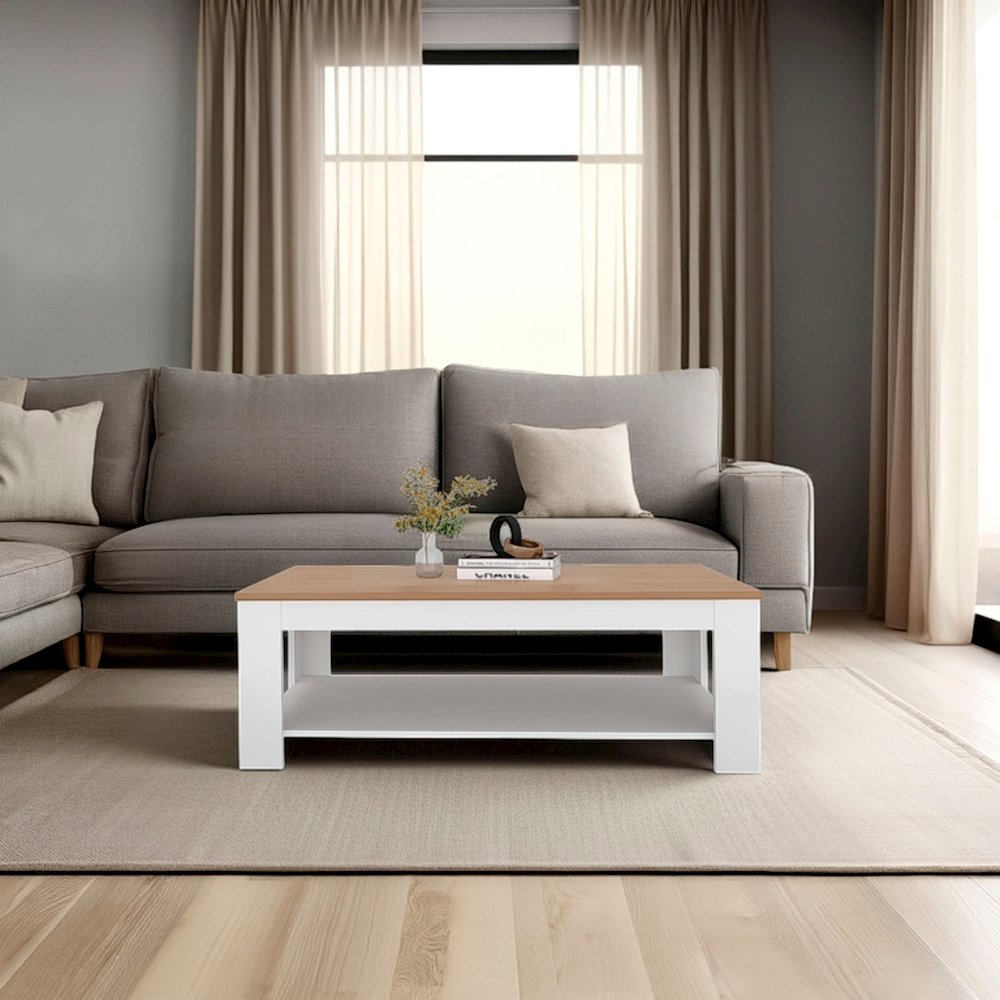 Rectangular Coffee Table with Lower Shelf, Wenge and Natural Oak. Picture 2